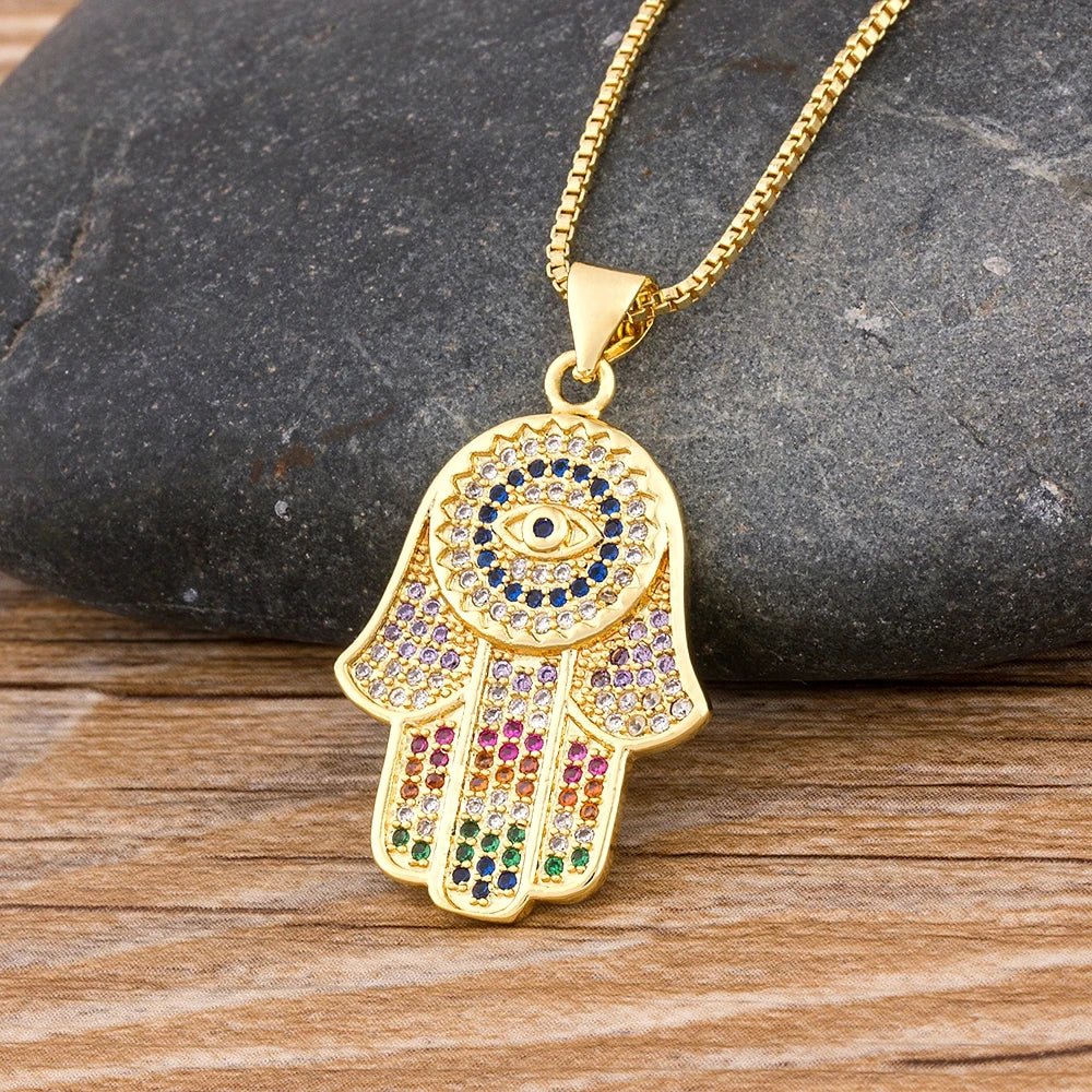 Colorful Evil Eye Fatima Palm Necklace - Perfect Party Birthday Gift for Women - ESTEEMSO.COM