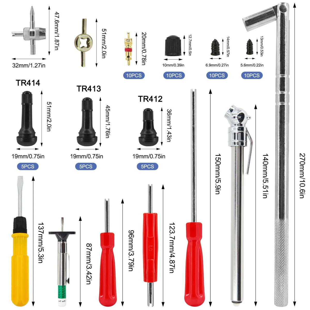 Comprehensive Tire Repair Tool Set – Valve Stem Puller, Tire Valve Cores, Vacuum Repair Nails, 4 - Way Valve Tool, and Dust - Proof Caps - ESTEEMSO.COM