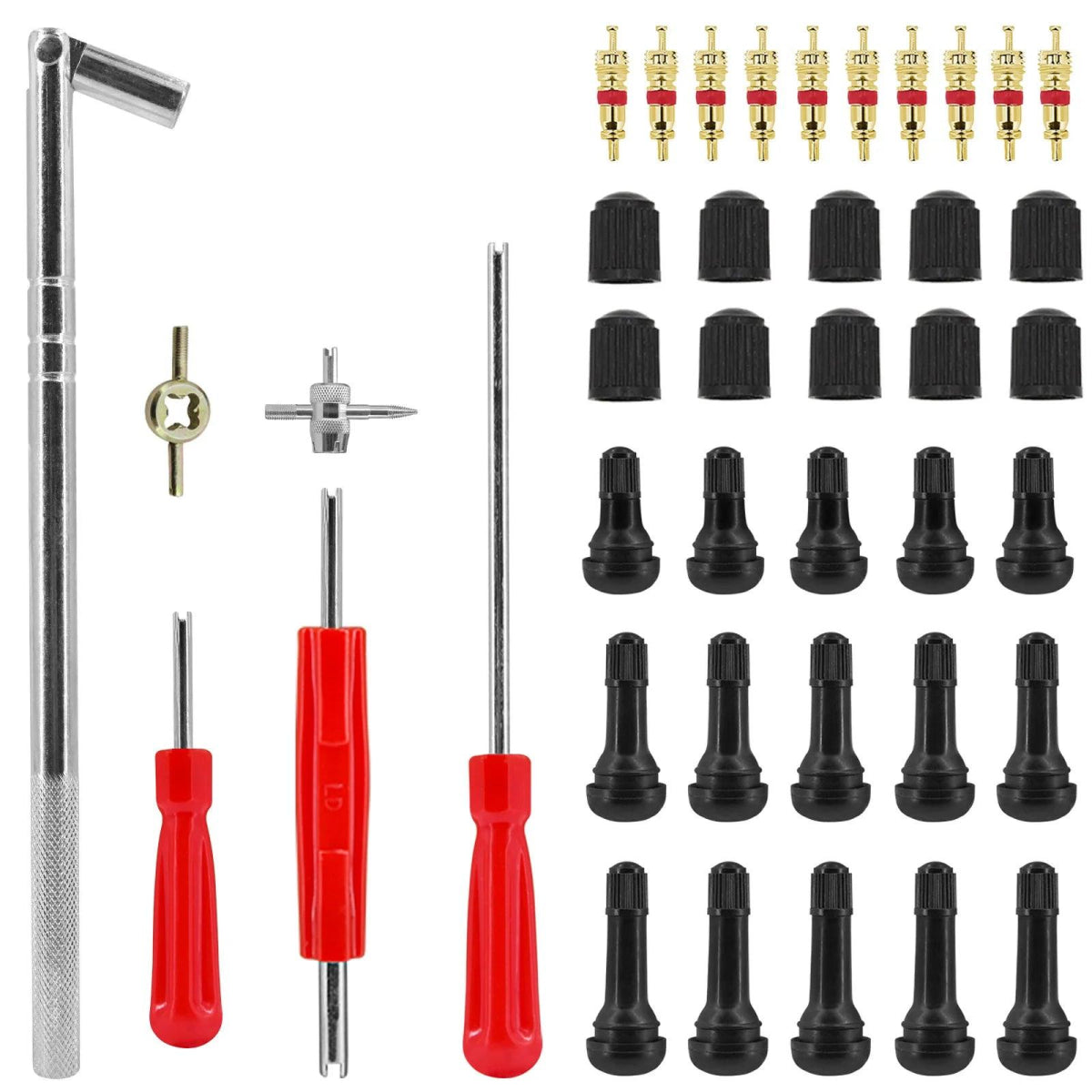 Comprehensive Tire Repair Tool Set – Valve Stem Puller, Tire Valve Cores, Vacuum Repair Nails, 4 - Way Valve Tool, and Dust - Proof Caps - ESTEEMSO.COM