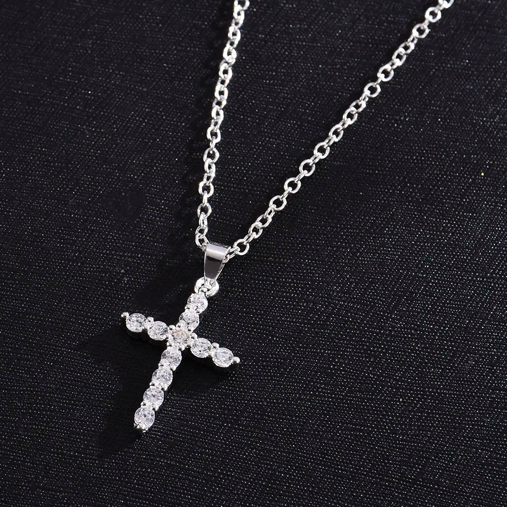 Cross Pendant Choker Necklace Charm Rhinestone Couples Jewelry - ESTEEMSO.COM