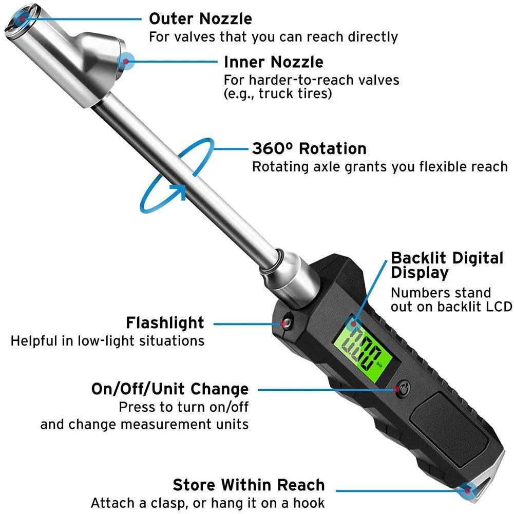 Digital Dual - Head Tire Pressure Gauge – 230 PSI Stainless Steel - ESTEEMSO.COM