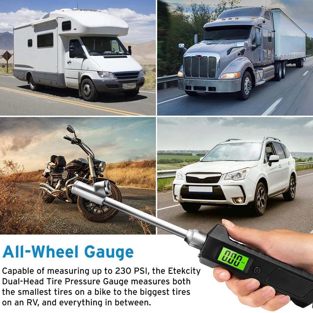 Digital Dual - Head Tire Pressure Gauge – 230 PSI Stainless Steel - ESTEEMSO.COM