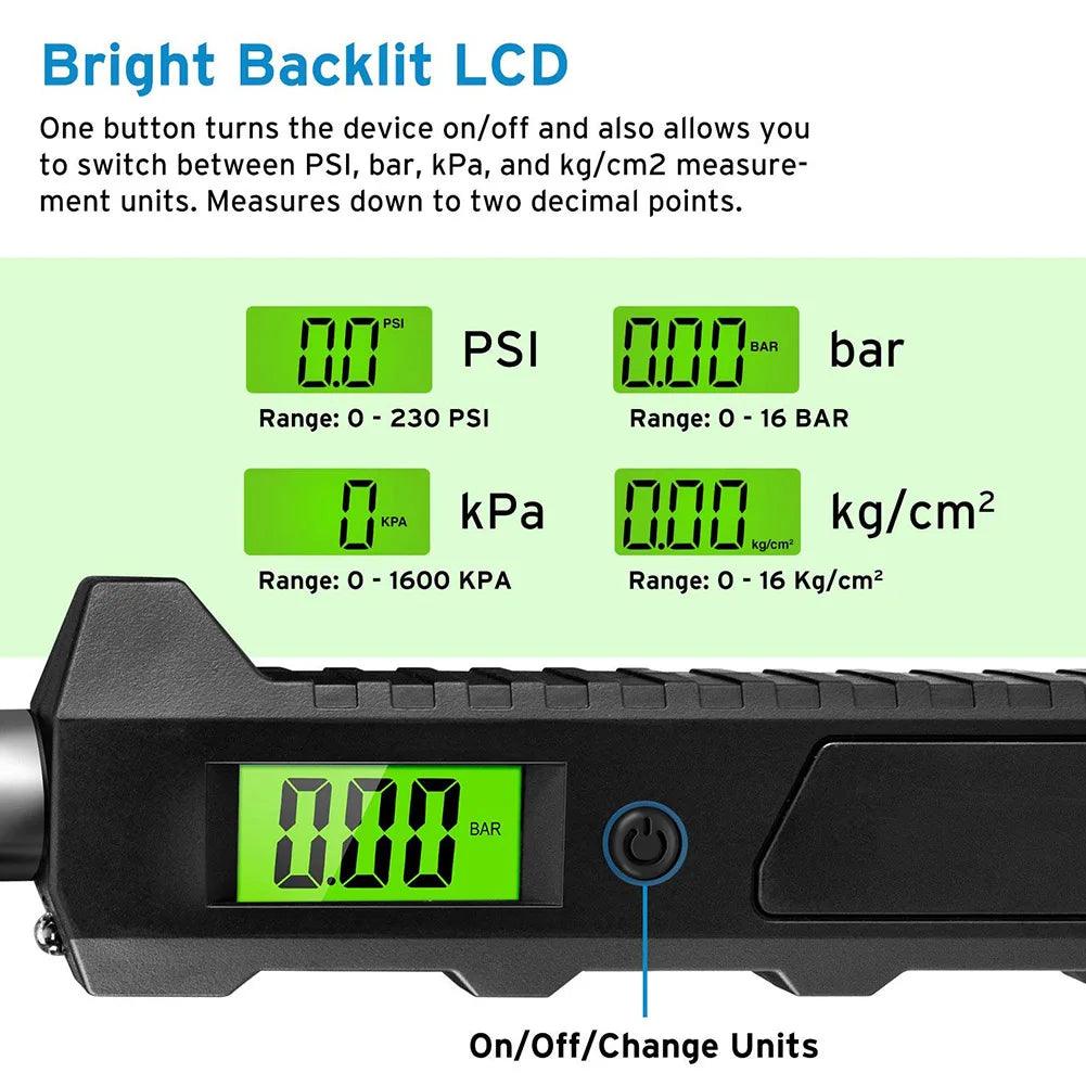 Digital Dual - Head Tire Pressure Gauge – 230 PSI Stainless Steel - ESTEEMSO.COM