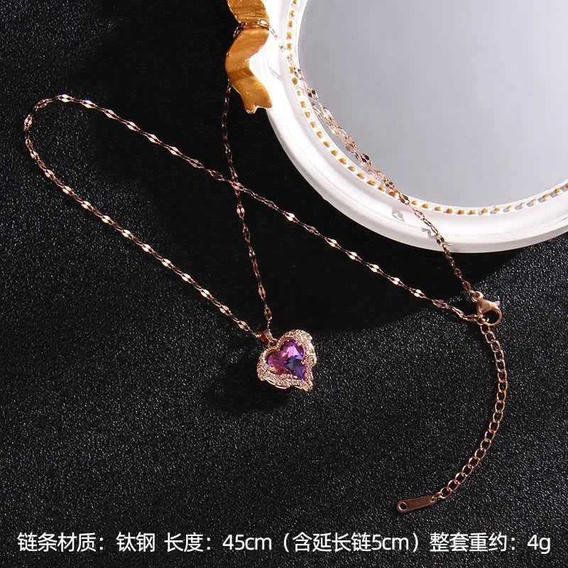 Luxury Colorful Crystal Ocean Heart Pendant Necklace for Women - ESTEEMSO.COM