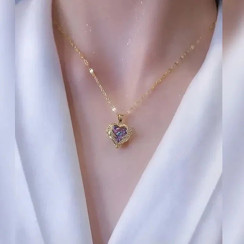 Luxury Colorful Crystal Ocean Heart Pendant Necklace for Women - ESTEEMSO.COM