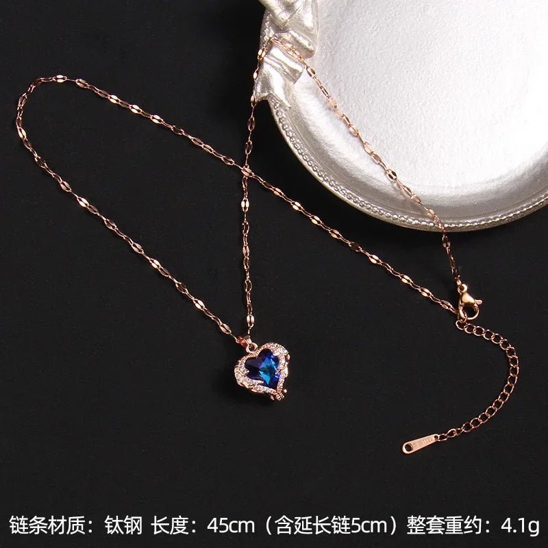 Luxury Colorful Crystal Ocean Heart Pendant Necklace for Women - ESTEEMSO.COM