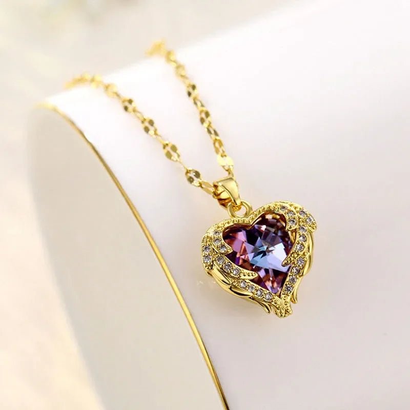 Luxury Colorful Crystal Ocean Heart Pendant Necklace for Women - ESTEEMSO.COM