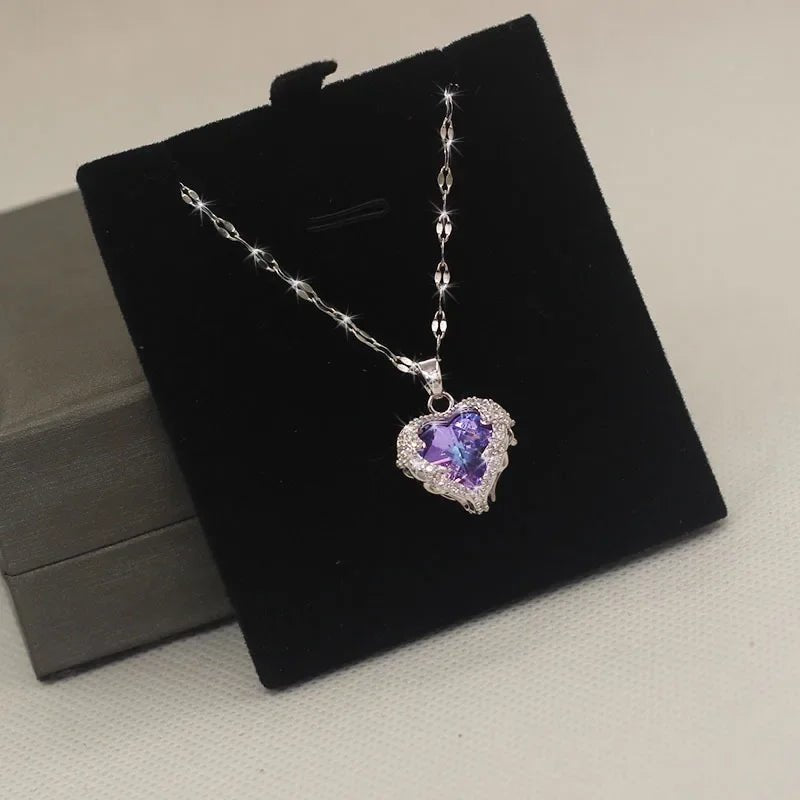 Luxury Colorful Crystal Ocean Heart Pendant Necklace for Women - ESTEEMSO.COM