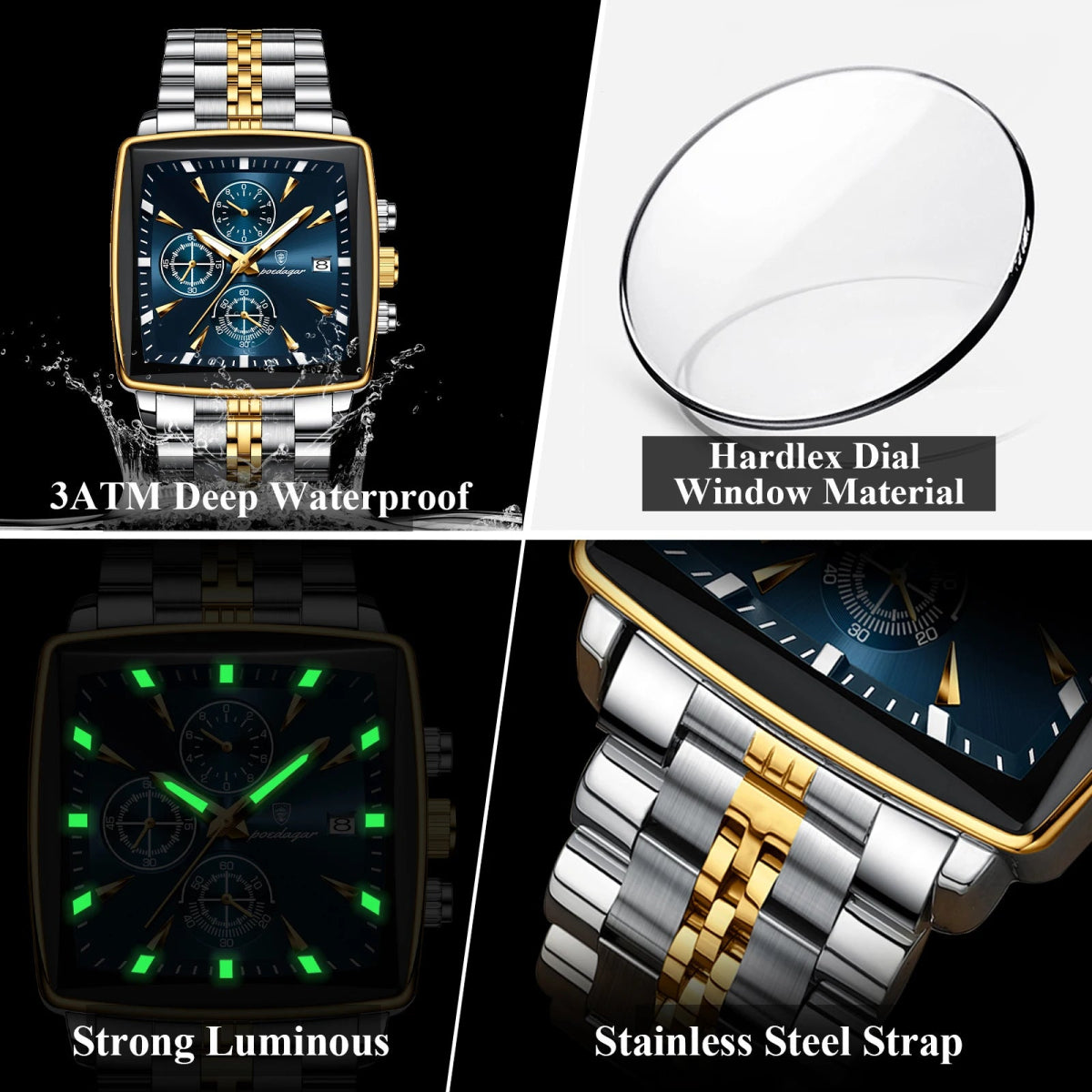 Men Watch Luminous Waterproof Chronograph Date Man Wristwatch Square - ESTEEMSO.COM