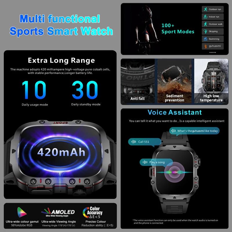 Military GPS Smart Watch Men Bluetooth Call Health Monitoring AI Voice - ESTEEMSO.COM