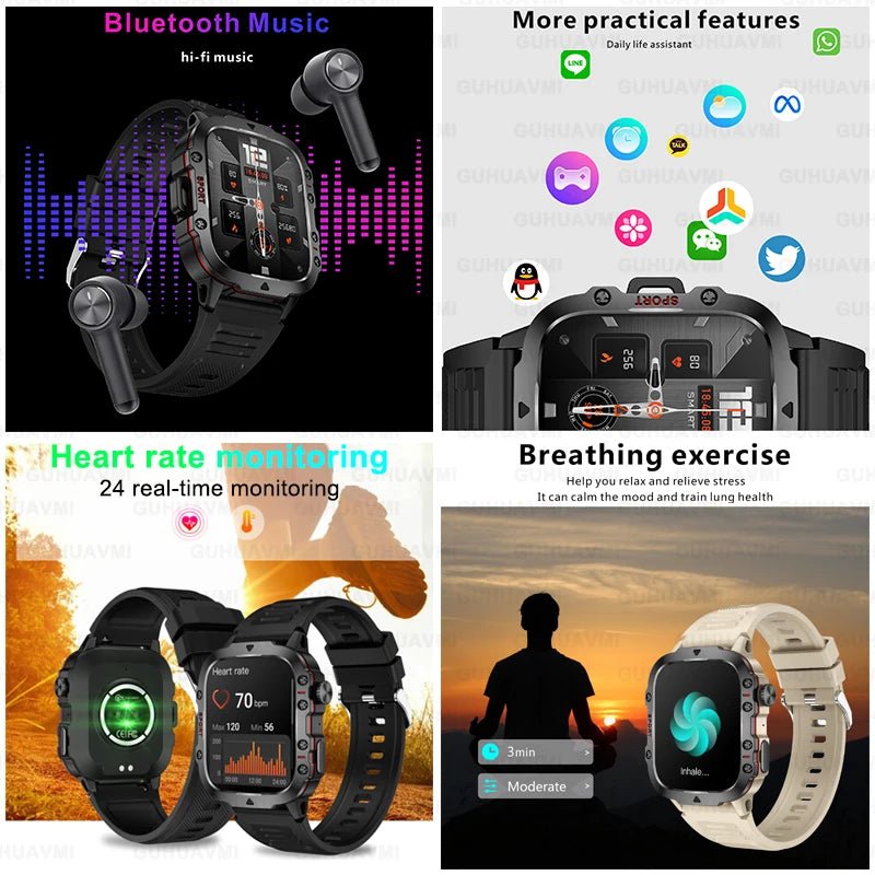 Military GPS Smart Watch Men Bluetooth Call Health Monitoring AI Voice - ESTEEMSO.COM