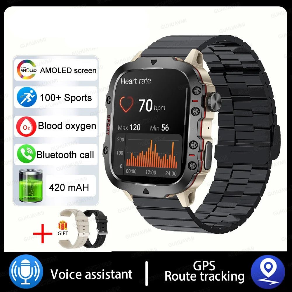 Military GPS Smart Watch Men Bluetooth Call Health Monitoring AI Voice - ESTEEMSO.COM