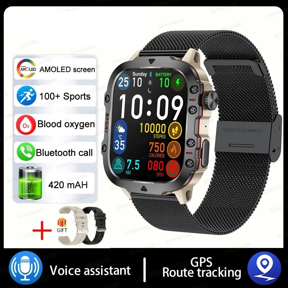 Military GPS Smart Watch Men Bluetooth Call Health Monitoring AI Voice - ESTEEMSO.COM