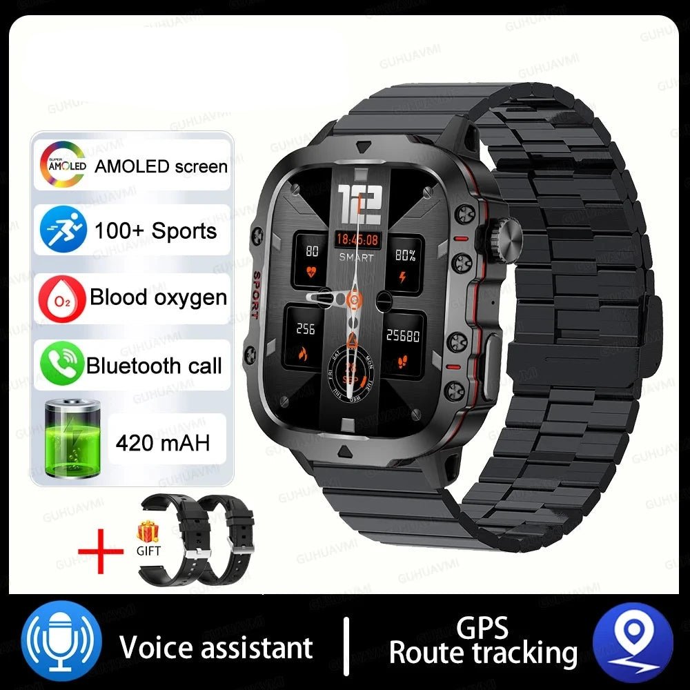 Military GPS Smart Watch Men Bluetooth Call Health Monitoring AI Voice - ESTEEMSO.COM