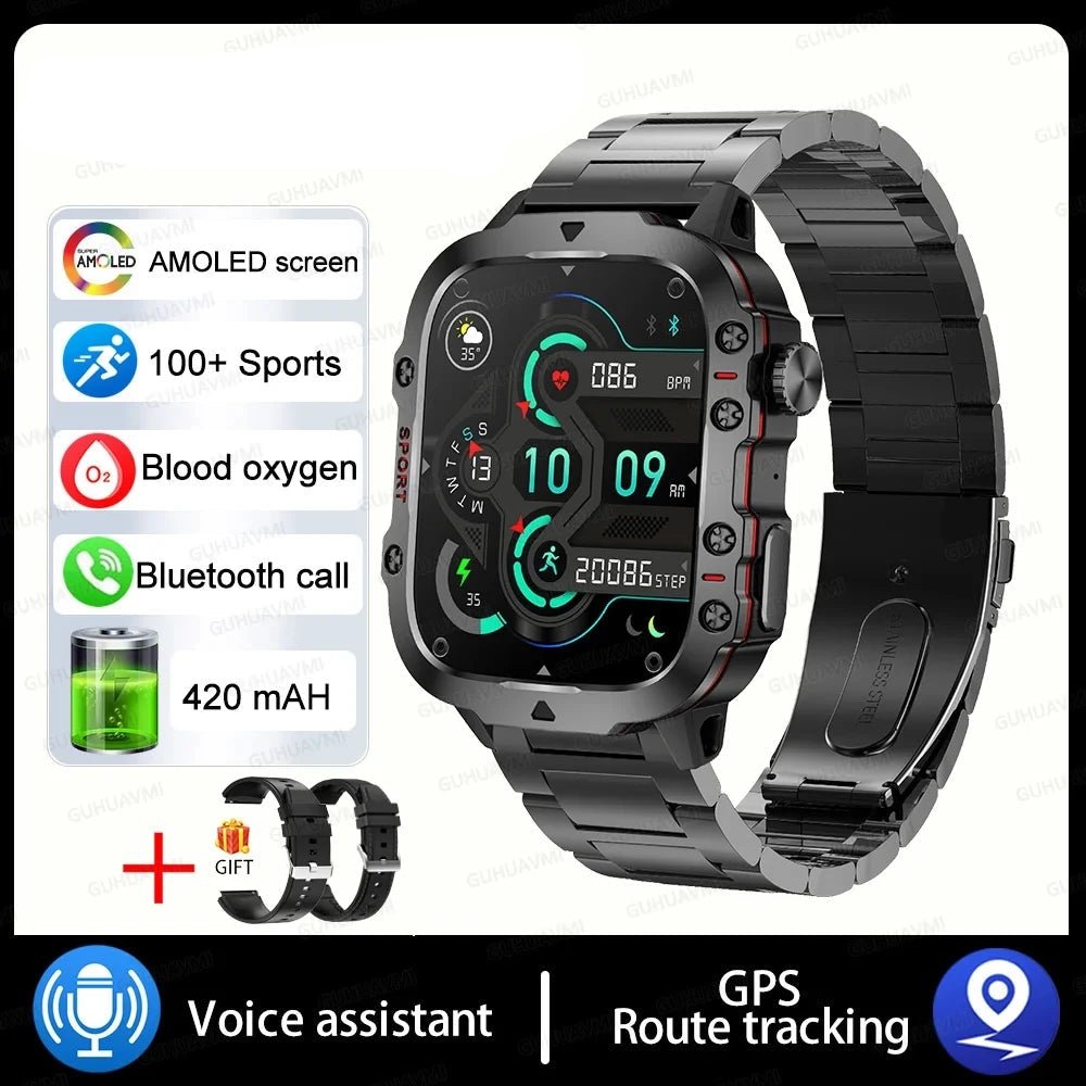 Military GPS Smart Watch Men Bluetooth Call Health Monitoring AI Voice - ESTEEMSO.COM