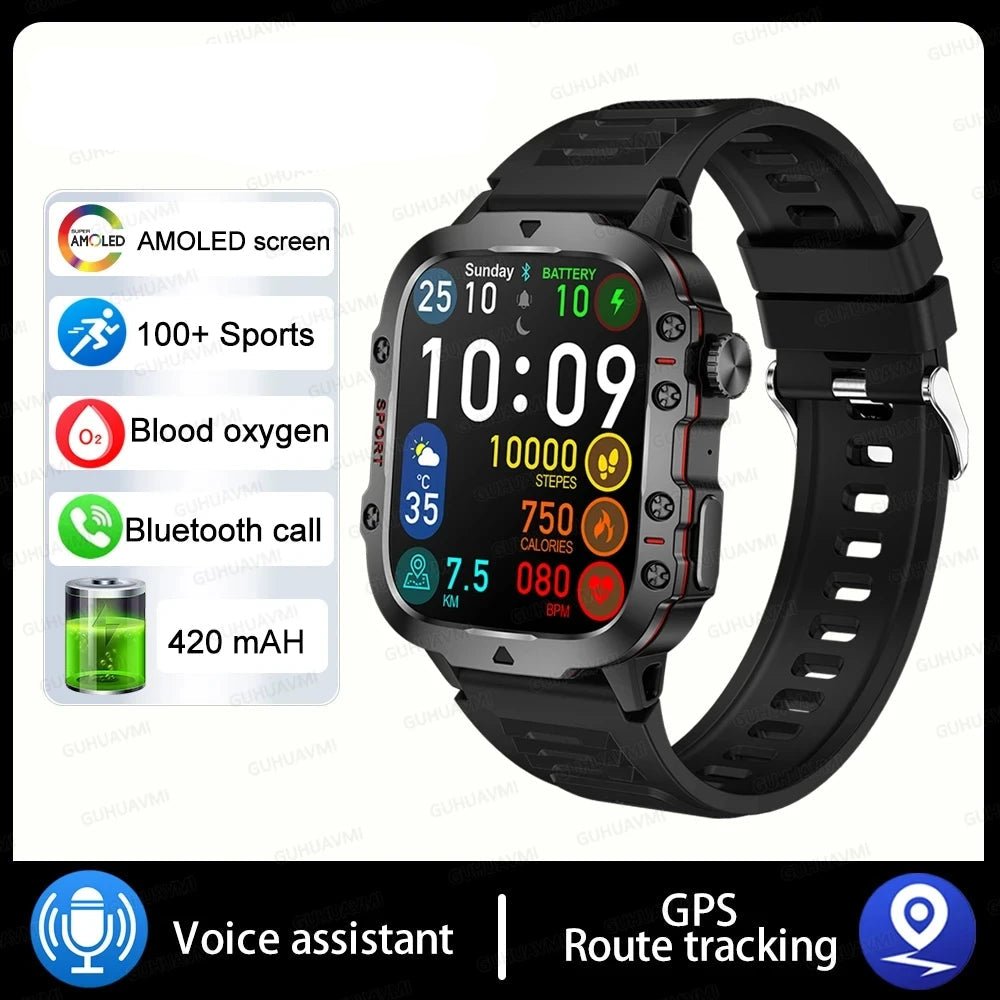 Military GPS Smart Watch Men Bluetooth Call Health Monitoring AI Voice - ESTEEMSO.COM