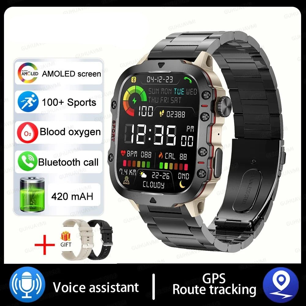 Military GPS Smart Watch Men Bluetooth Call Health Monitoring AI Voice - ESTEEMSO.COM