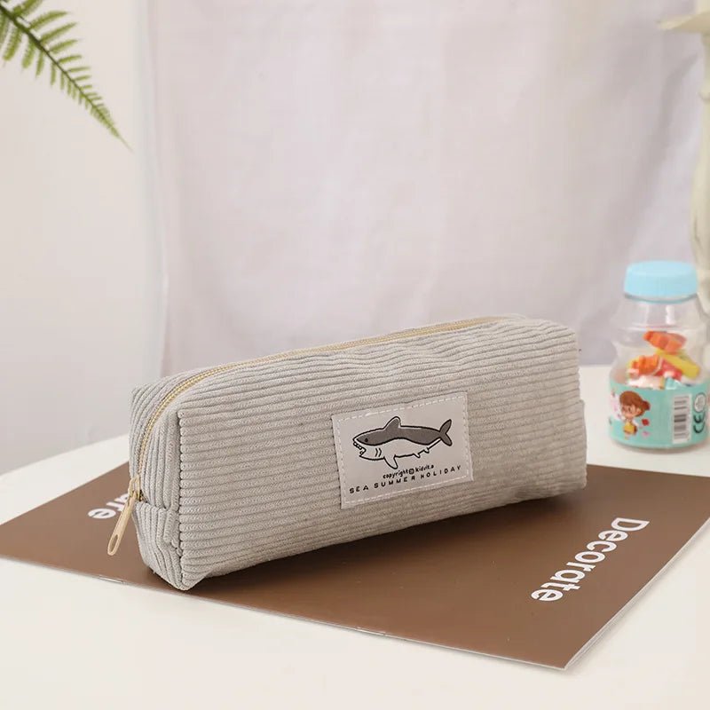 Shark Pencil Case Corduroy Pen Case Kawaii Stationery Estuche Large Capacity - ESTEEMSO.COM