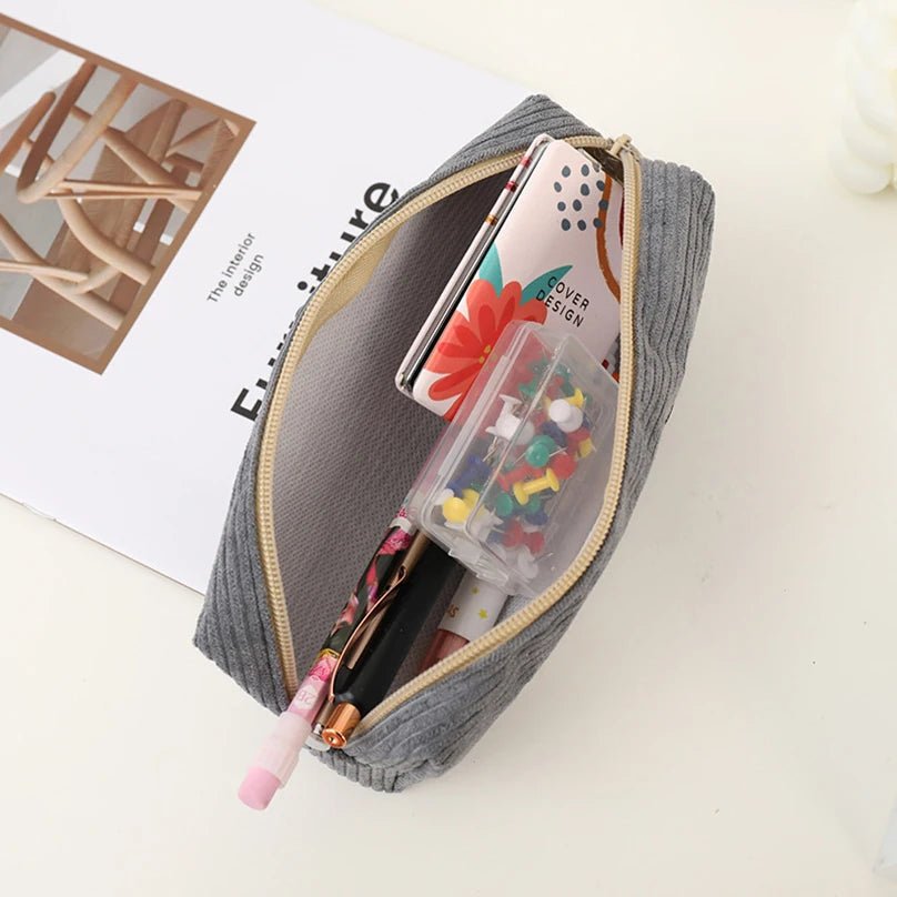 Shark Pencil Case Corduroy Pen Case Kawaii Stationery Estuche Large Capacity - ESTEEMSO.COM