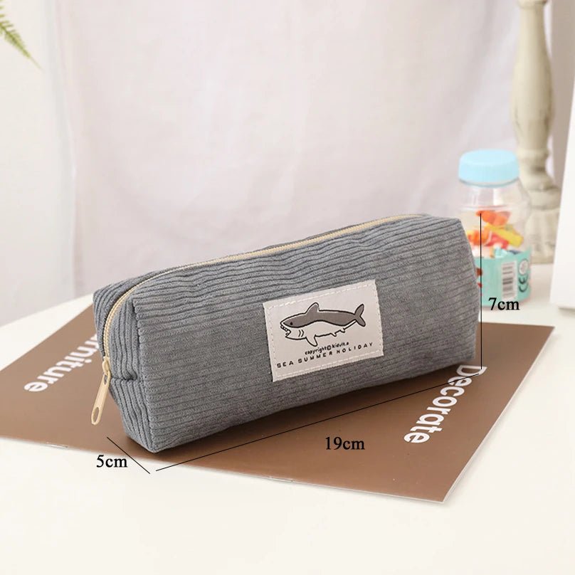 Shark Pencil Case Corduroy Pen Case Kawaii Stationery Estuche Large Capacity - ESTEEMSO.COM