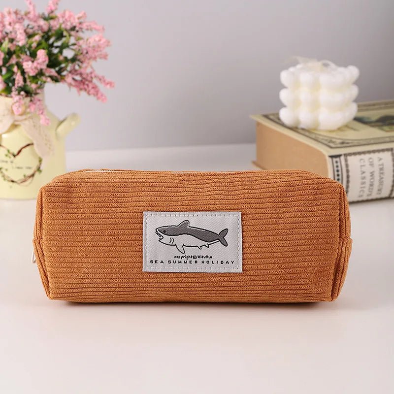 Shark Pencil Case Corduroy Pen Case Kawaii Stationery Estuche Large Capacity - ESTEEMSO.COM