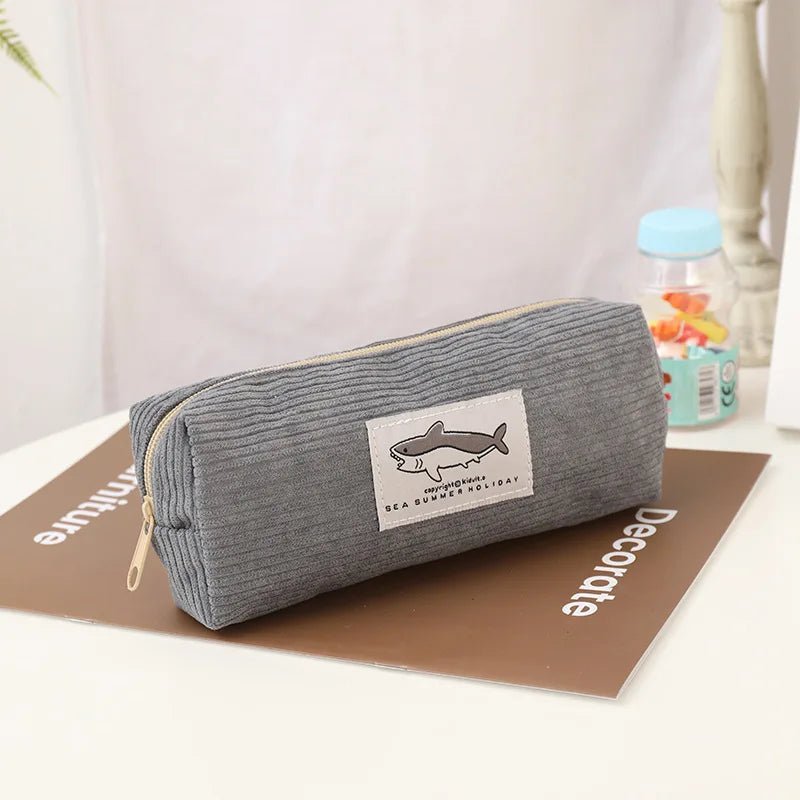 Shark Pencil Case Corduroy Pen Case Kawaii Stationery Estuche Large Capacity - ESTEEMSO.COM