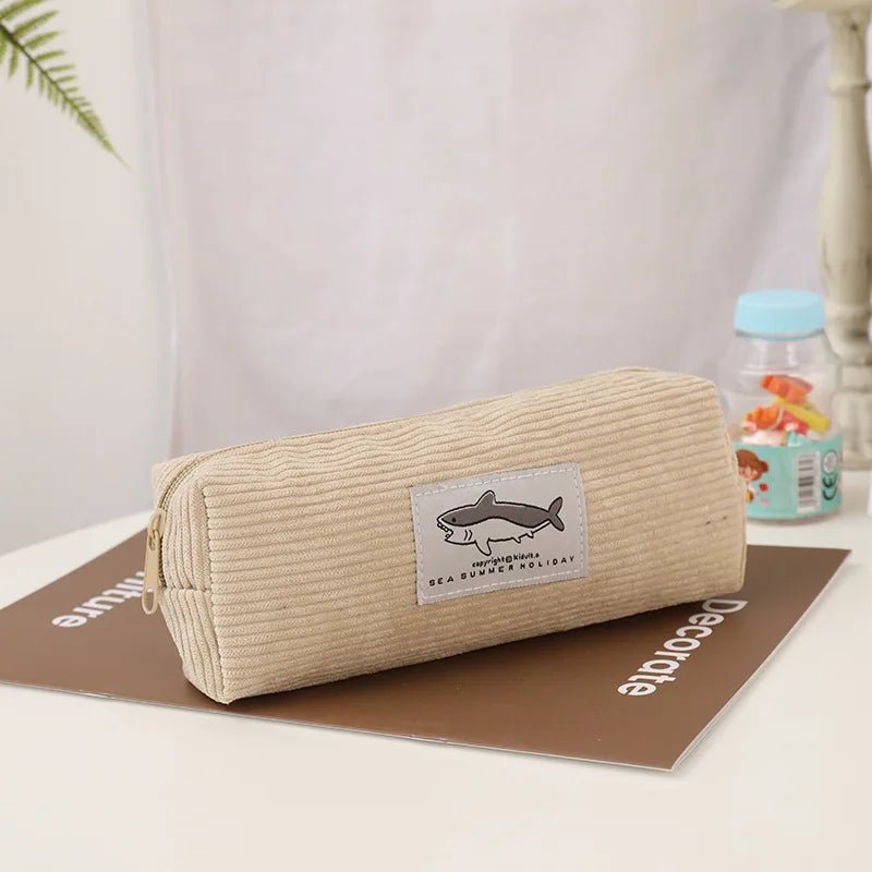 Shark Pencil Case Corduroy Pen Case Kawaii Stationery Estuche Large Capacity - ESTEEMSO.COM