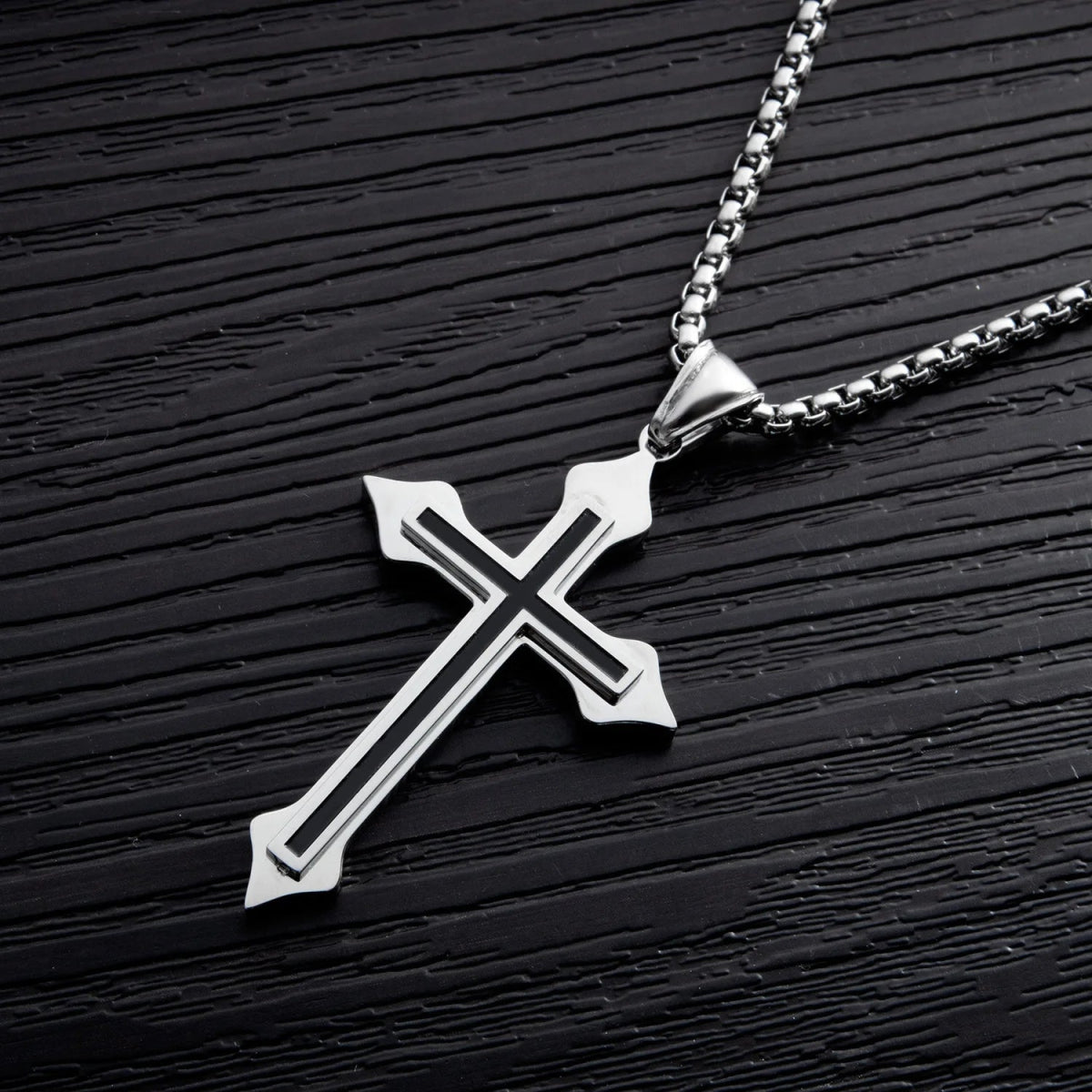 Vintage Men Cross Pendant Necklace – Stainless Steel Snake Bone Chain - ESTEEMSO.COM