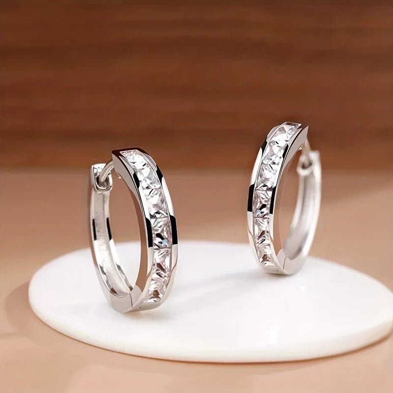 Women's Hoop Earrings – Princess Square Design, Cubic Zirconia - ESTEEMSO.COM