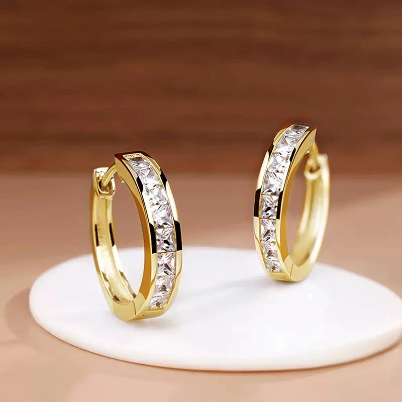 Women's Hoop Earrings – Princess Square Design, Cubic Zirconia - ESTEEMSO.COM