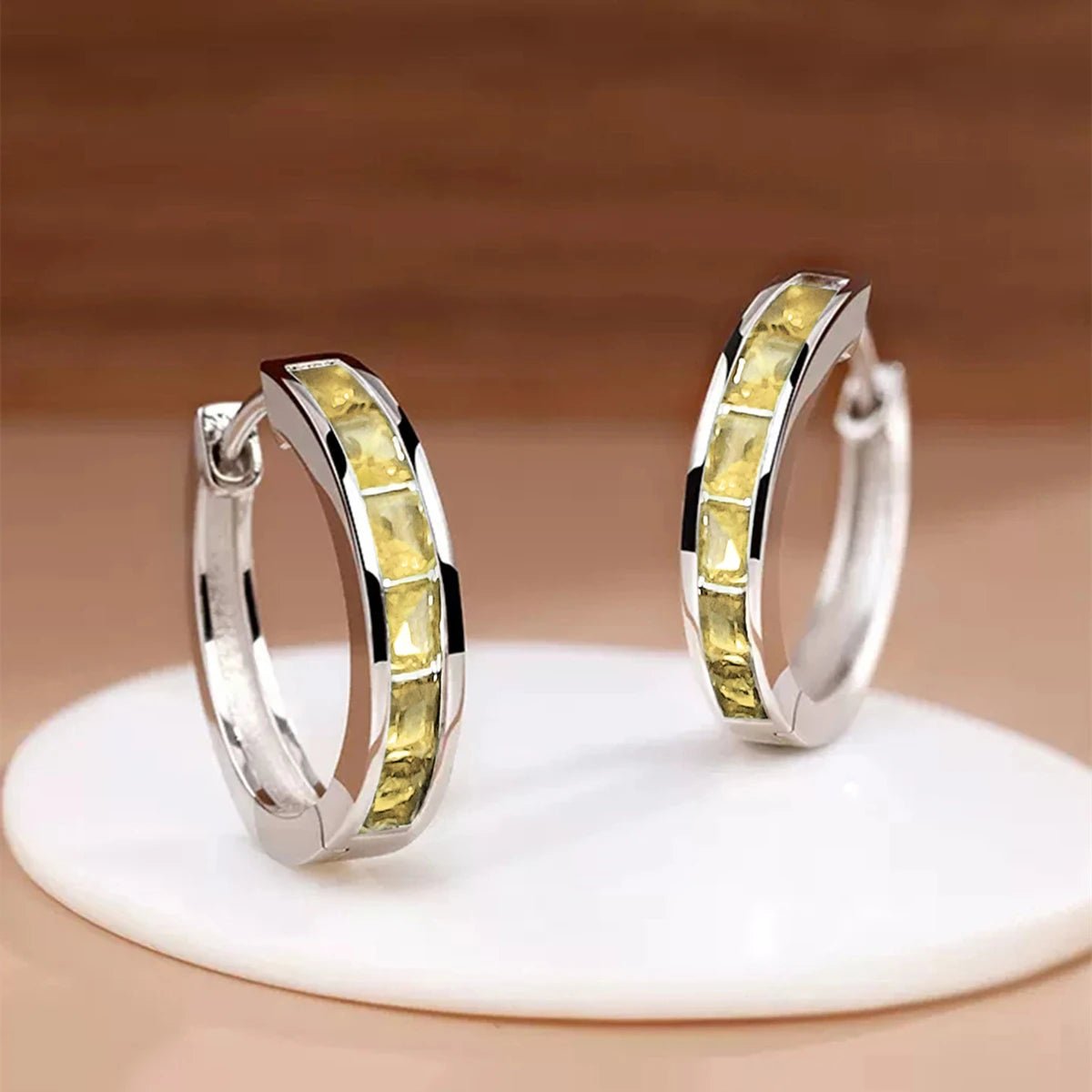 Women's Hoop Earrings – Princess Square Design, Cubic Zirconia - ESTEEMSO.COM