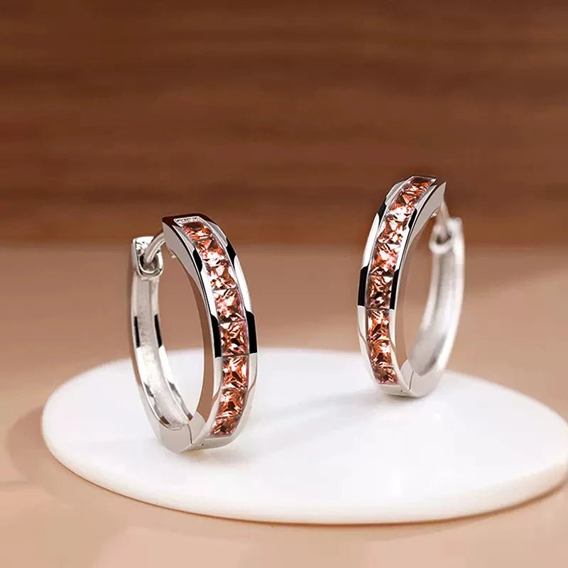 Women's Hoop Earrings – Princess Square Design, Cubic Zirconia - ESTEEMSO.COM