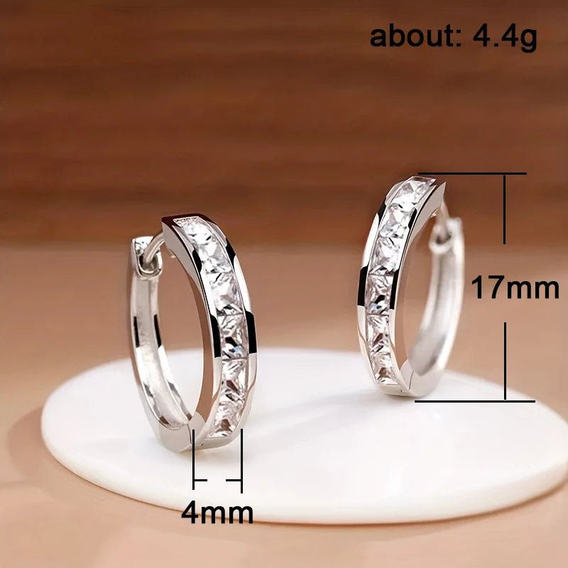 Women's Hoop Earrings – Princess Square Design, Cubic Zirconia - ESTEEMSO.COM