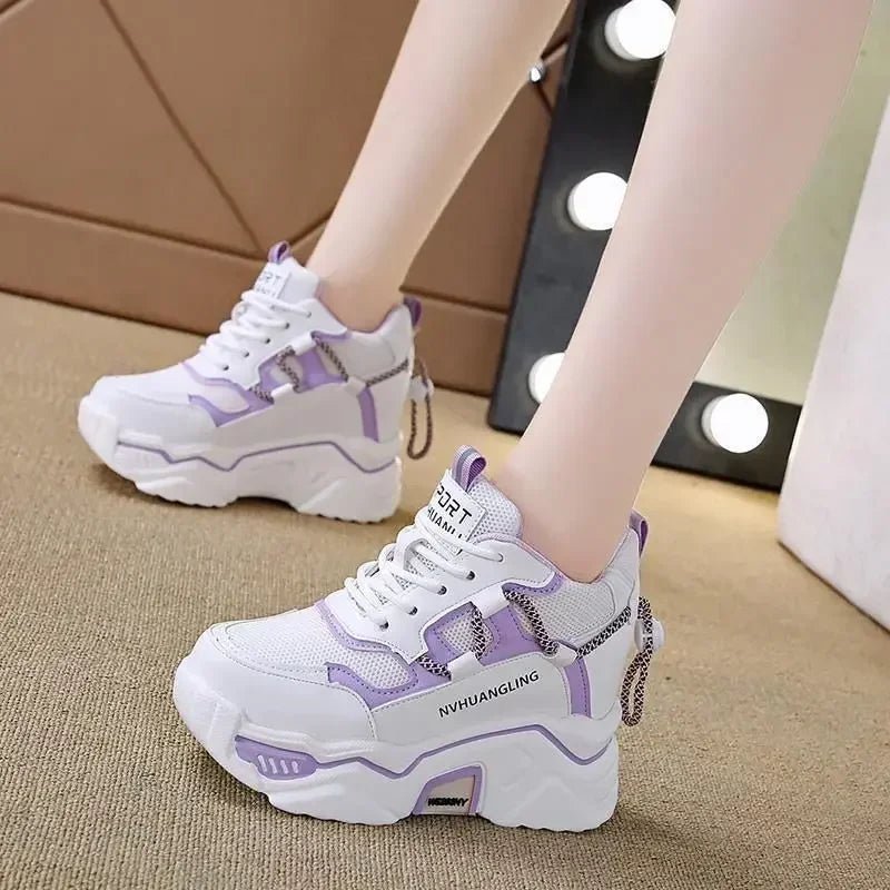 Women's Purple Wedge Sneakers – Breathable Mesh, Platform Sole - ESTEEMSO.COM