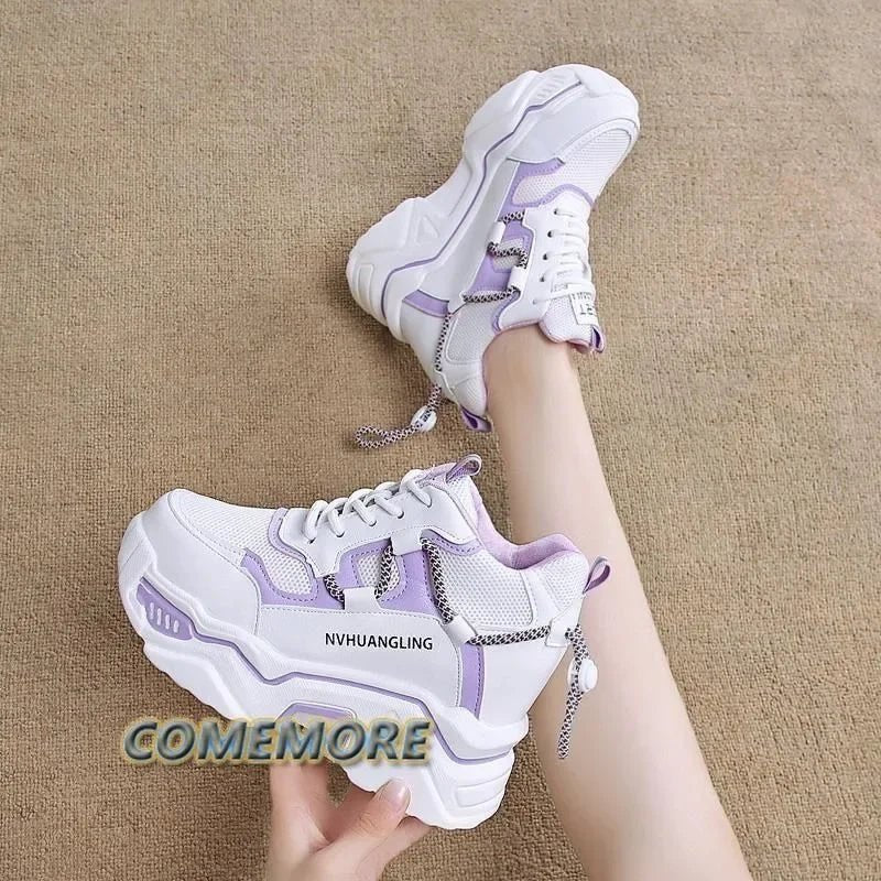 Women's Purple Wedge Sneakers – Breathable Mesh, Platform Sole - ESTEEMSO.COM