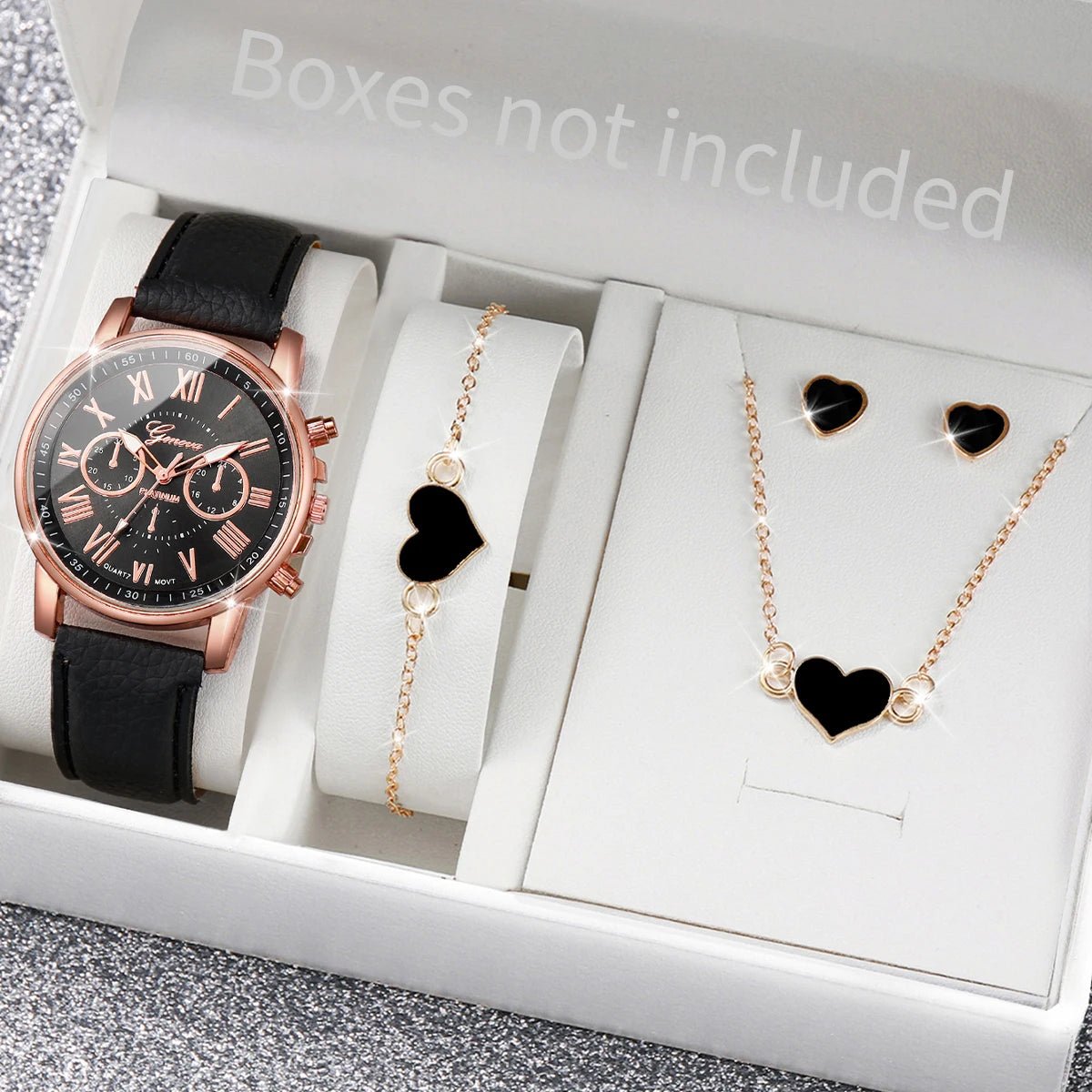 Women's Quartz Watch & Jewelry Set – Leather Band, Roman Numeral - ESTEEMSO.COM