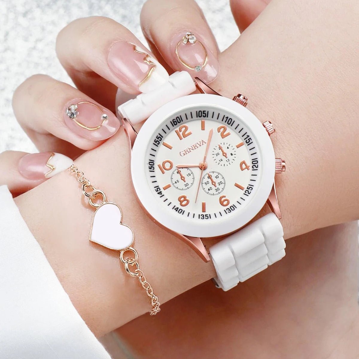 Women's Quartz Watch Jewelry Set – Silicone Band Arabic Numeral - ESTEEMSO.COM