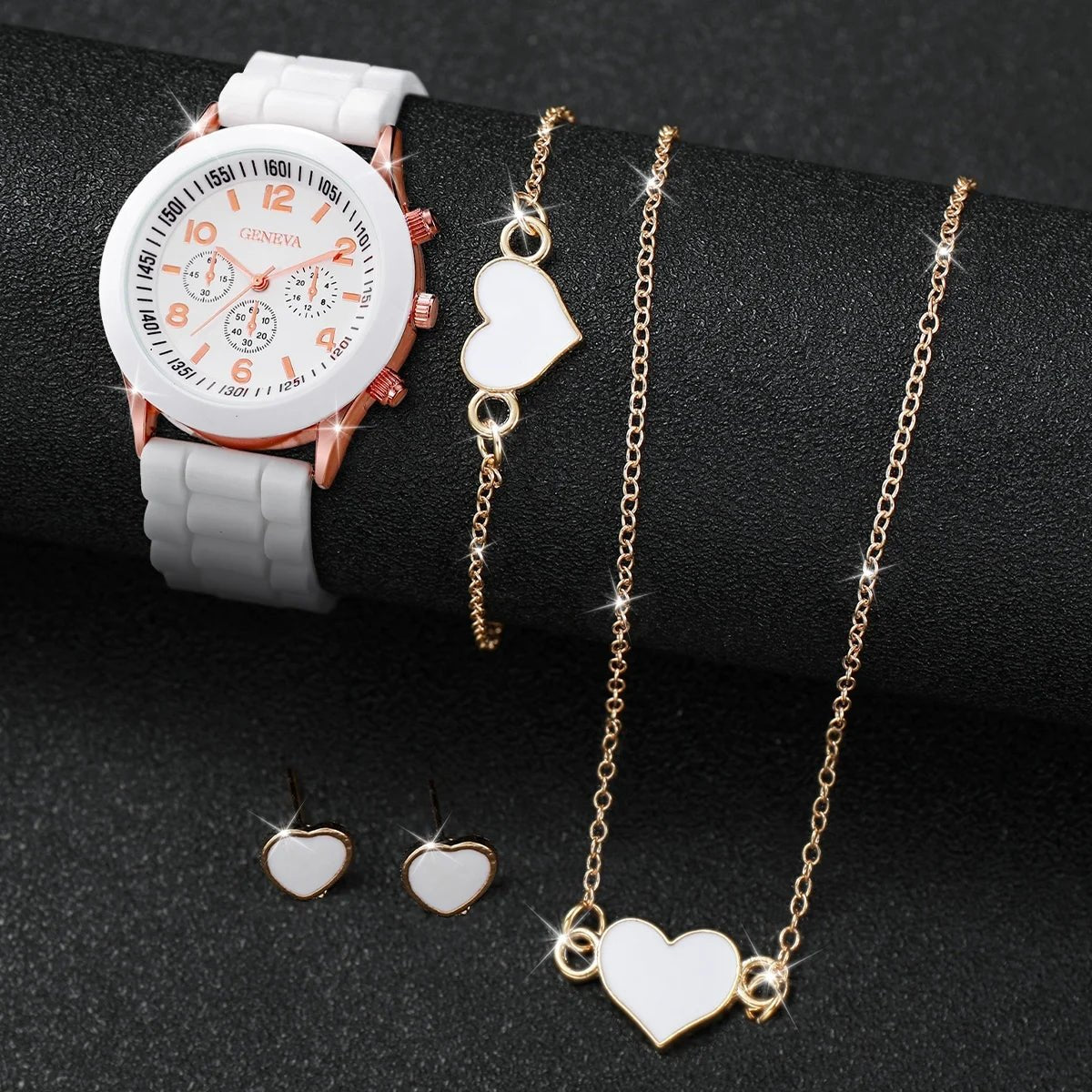 Women's Quartz Watch Jewelry Set – Silicone Band Arabic Numeral - ESTEEMSO.COM